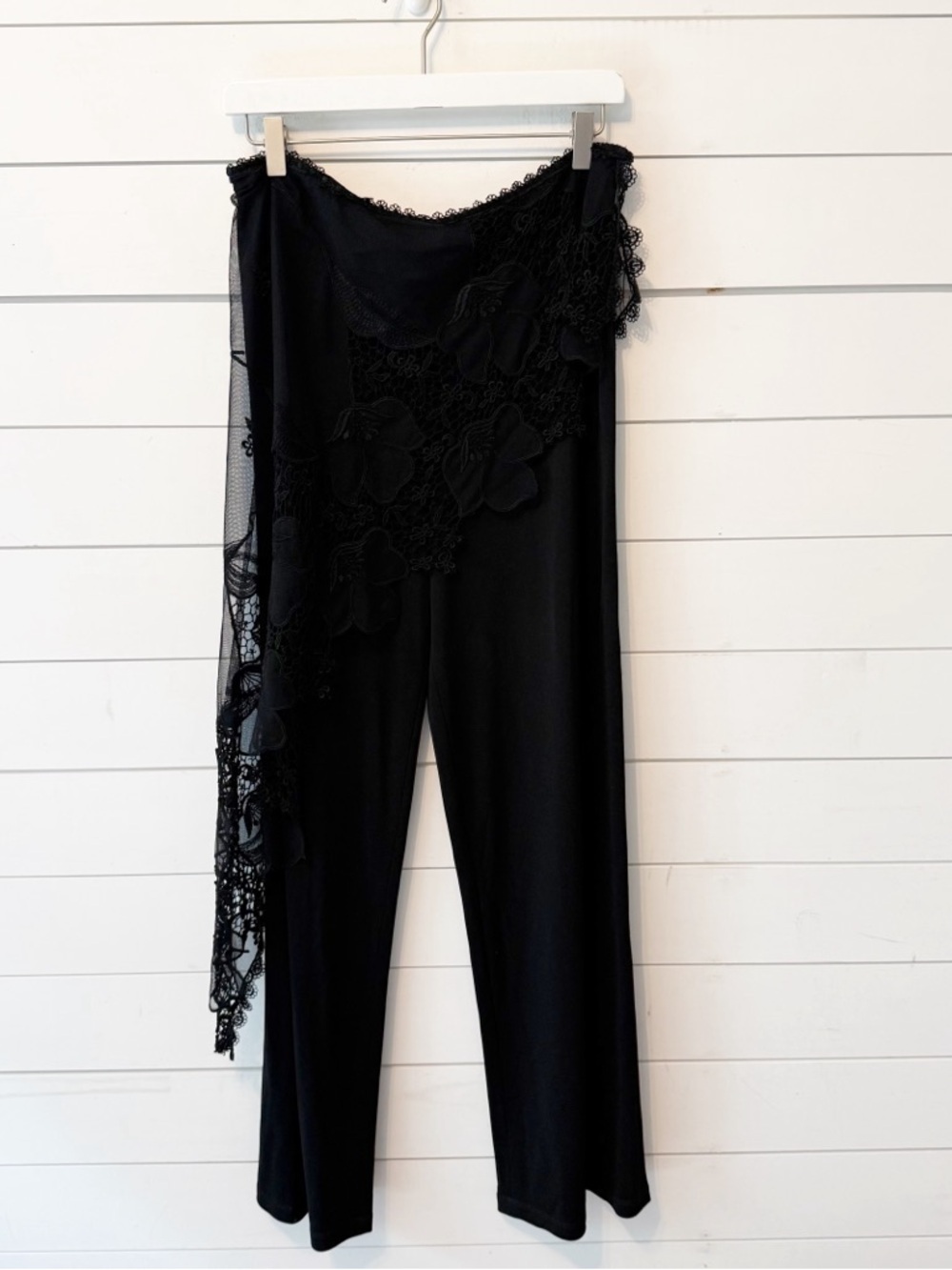 Nicole Bakti | Women’s Black Lace Sash overlay Black Dress Trousers Size Large